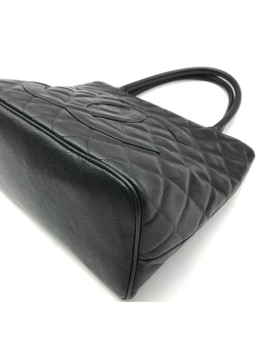 Chanel CC Logo Caviar Leather Medallion Tote Bag Black